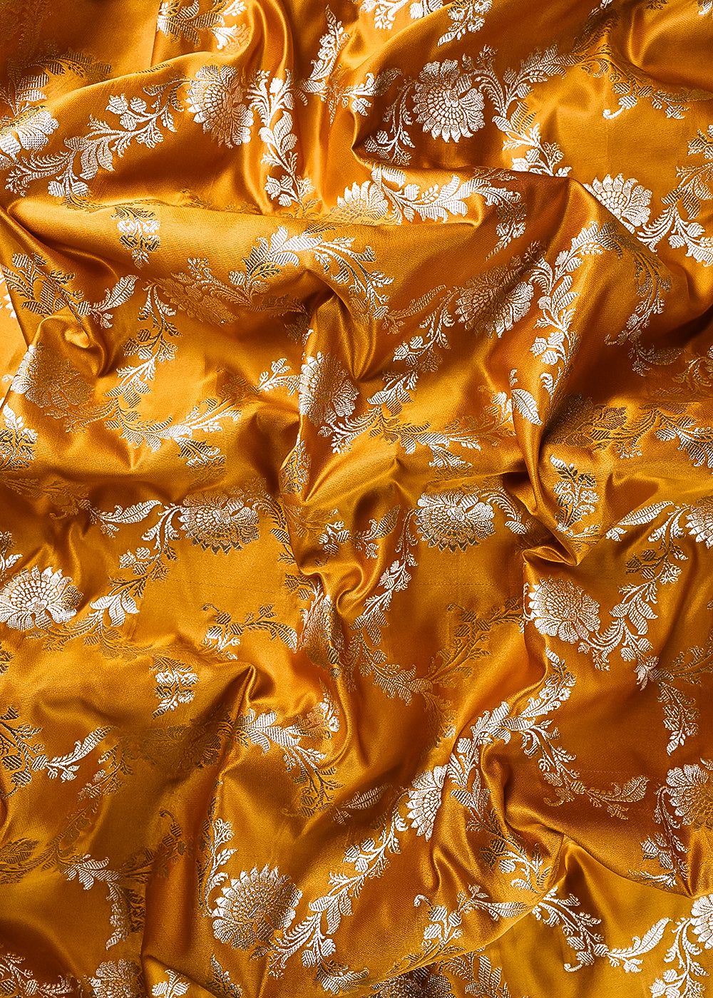 Mustard Banarasi Brocade Fabric With All Over Thread And Zari Handloom 24426