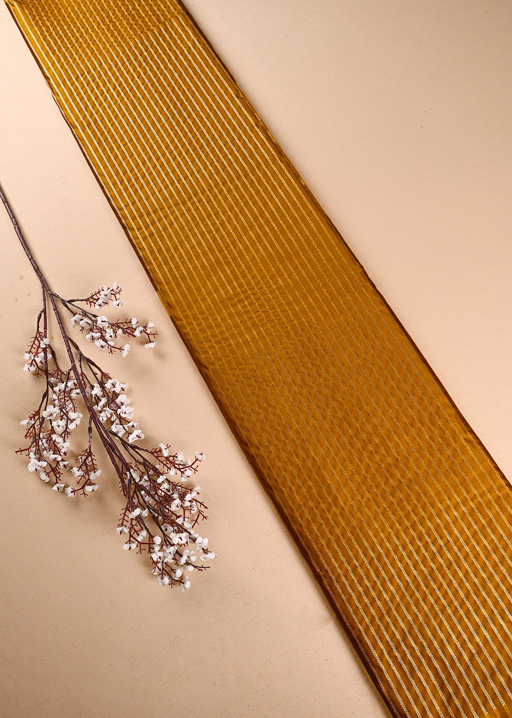 Mustard Banarasi Brocade Fabric With All Over Thread And Zari Handloom 24427