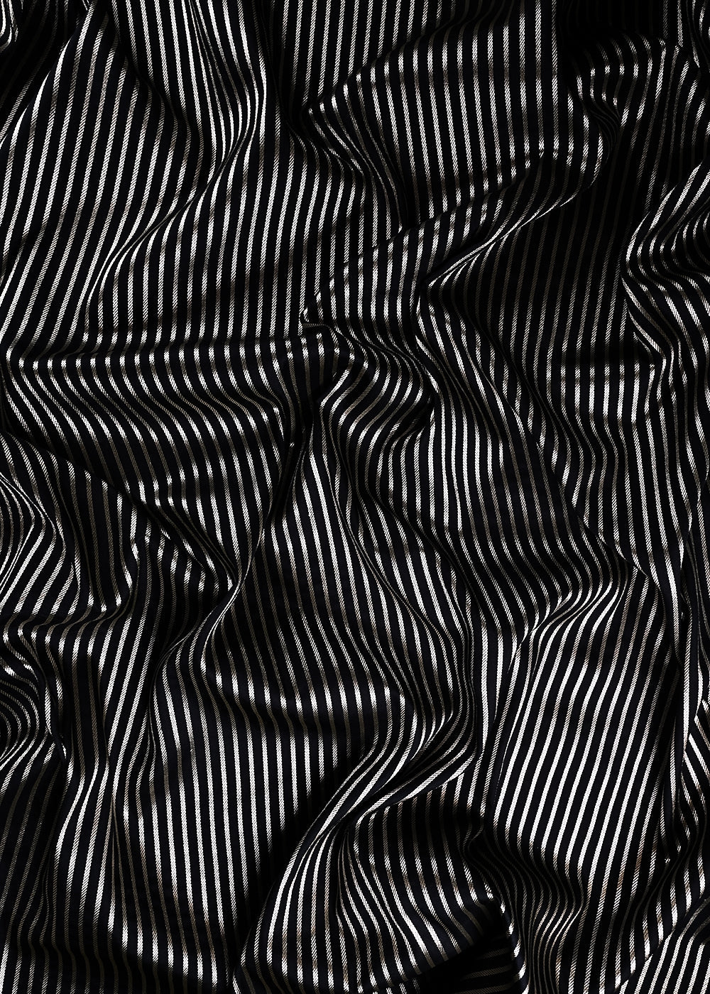 Black Banarasi Brocade Fabric With All Over Thread And Zari Handloom 24430