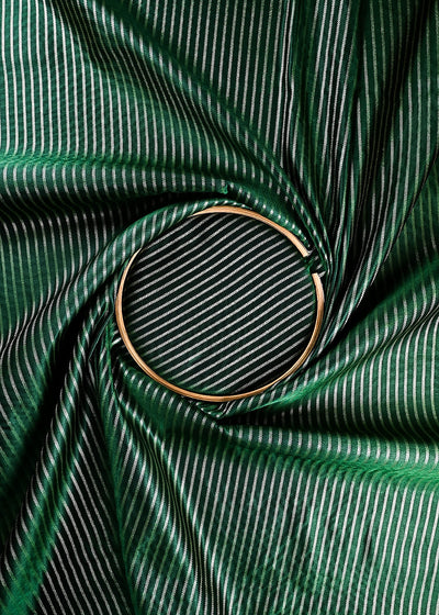 Bottle Green Banarasi Brocade Fabric With All Over Thread And Zari Handloom 24433