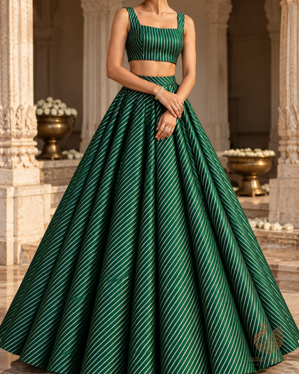 Bottle Green Banarasi Brocade Fabric With All Over Thread And Zari Handloom 24433