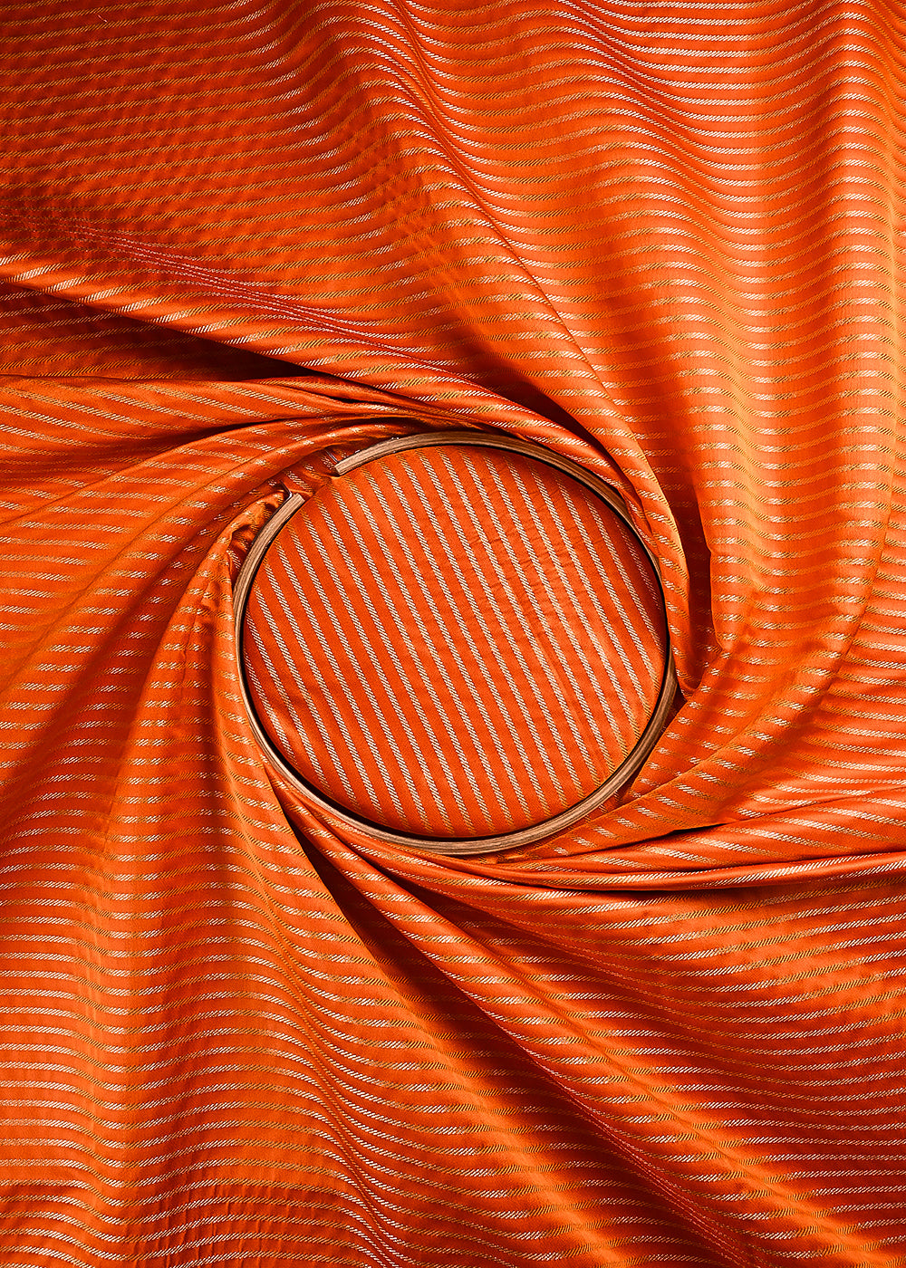 Orange Banarasi Brocade Fabric With All Over Thread And Zari Handloom 24436