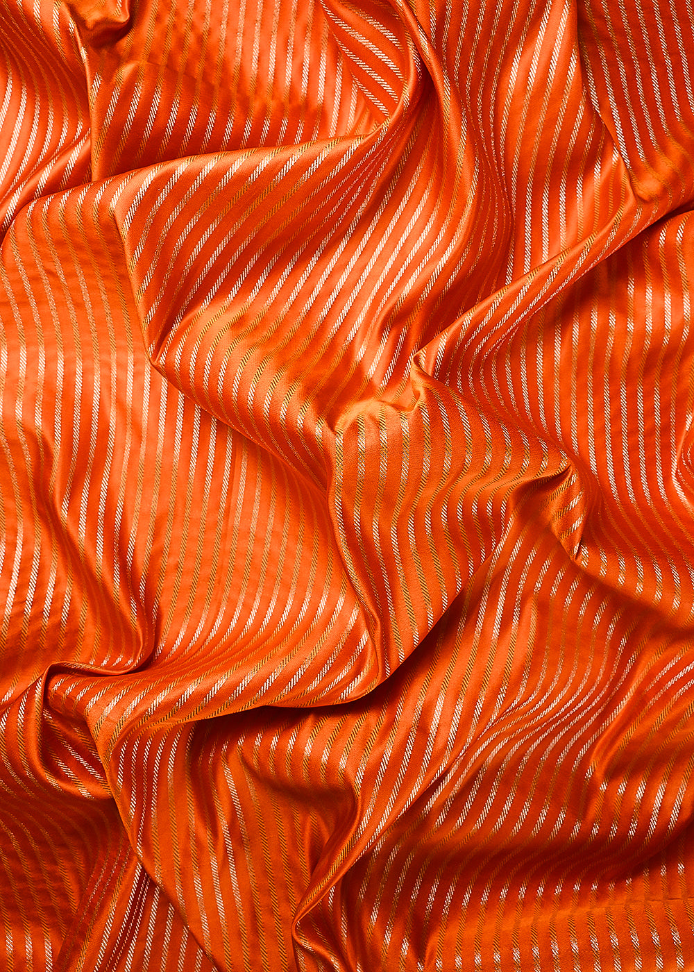 Orange Banarasi Brocade Fabric With All Over Thread And Zari Handloom 24436