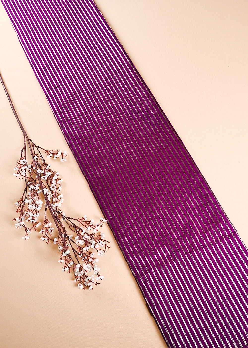 Purple Banarasi Brocade Fabric With All Over Thread And Zari Handloom 24438