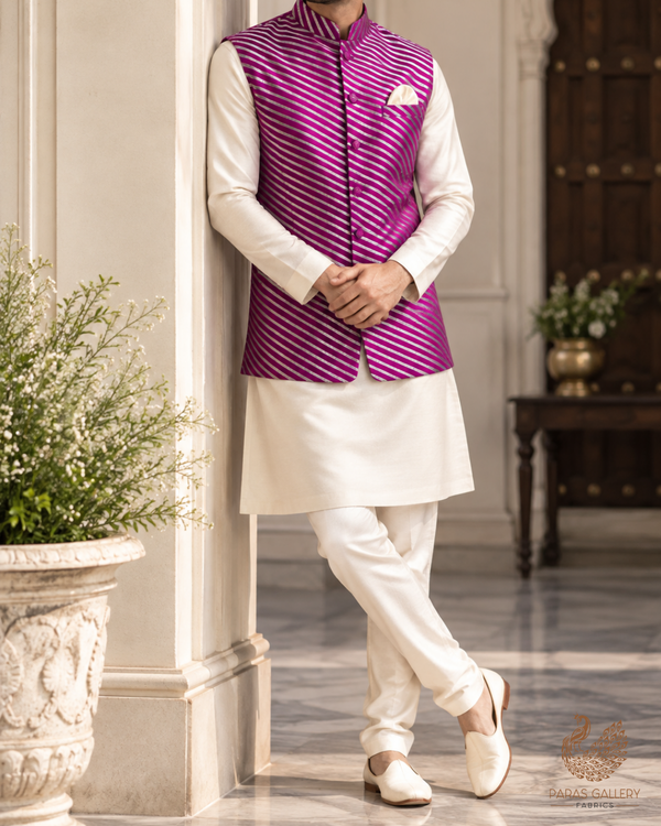 Purple Banarasi Brocade Fabric With All Over Thread And Zari Handloom 24438