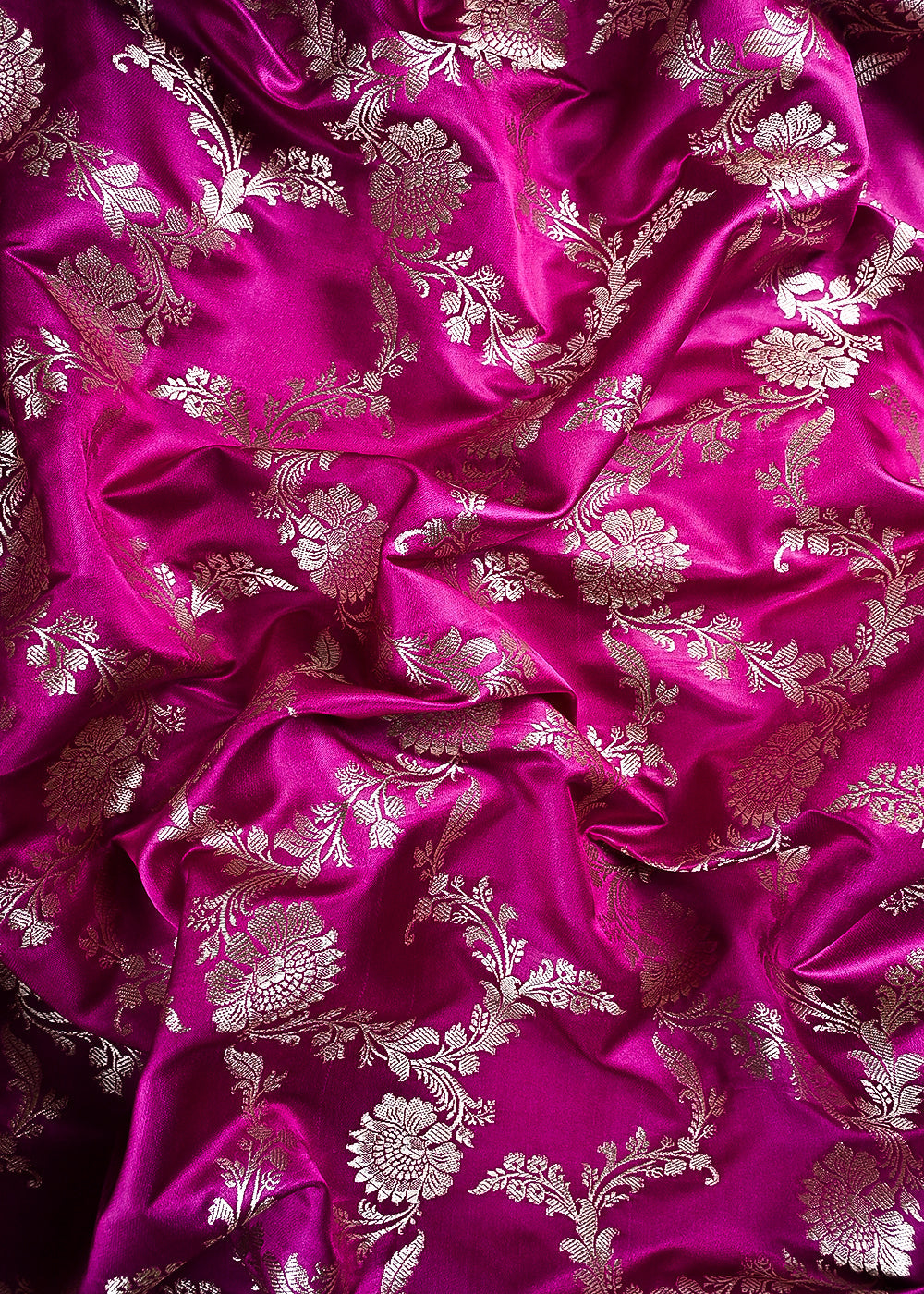 Purple Banarasi Brocade Fabric With All Over Thread And Zari Handloom 24439