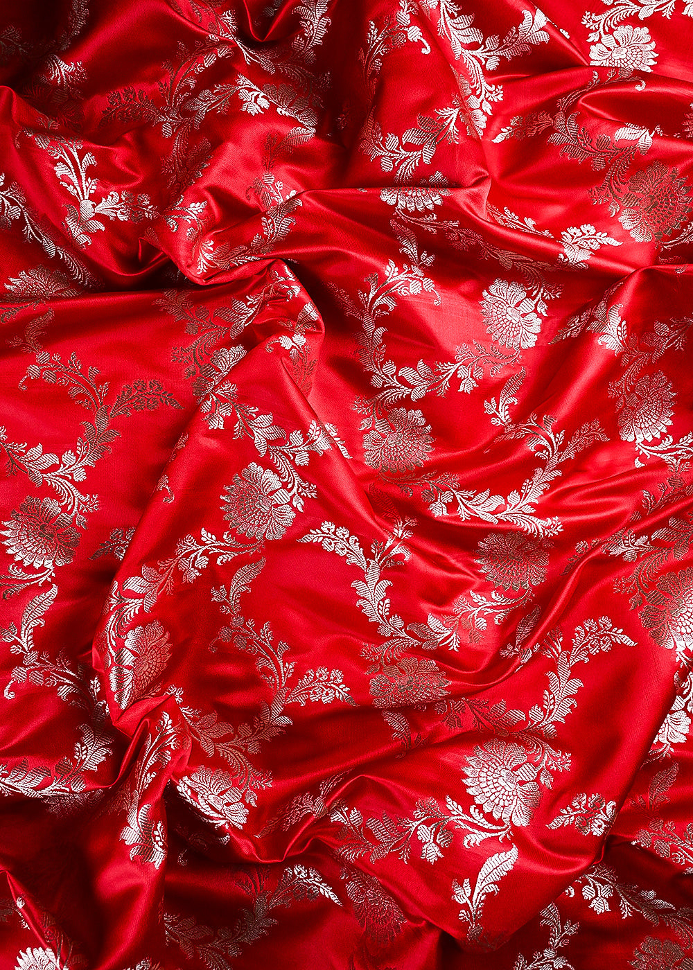 Red Banarasi Brocade Fabric With All Over Thread And Zari Handloom 24440