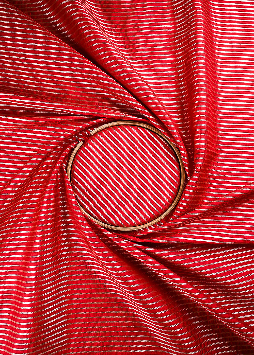 Red Banarasi Brocade Fabric With All Over Thread And Zari Handloom 24441