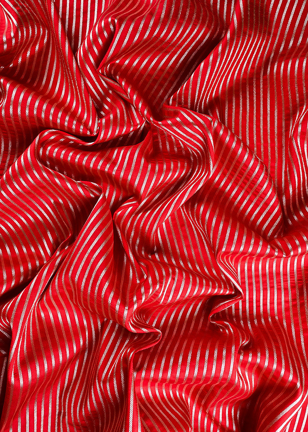 Red Banarasi Brocade Fabric With All Over Thread And Zari Handloom 24441