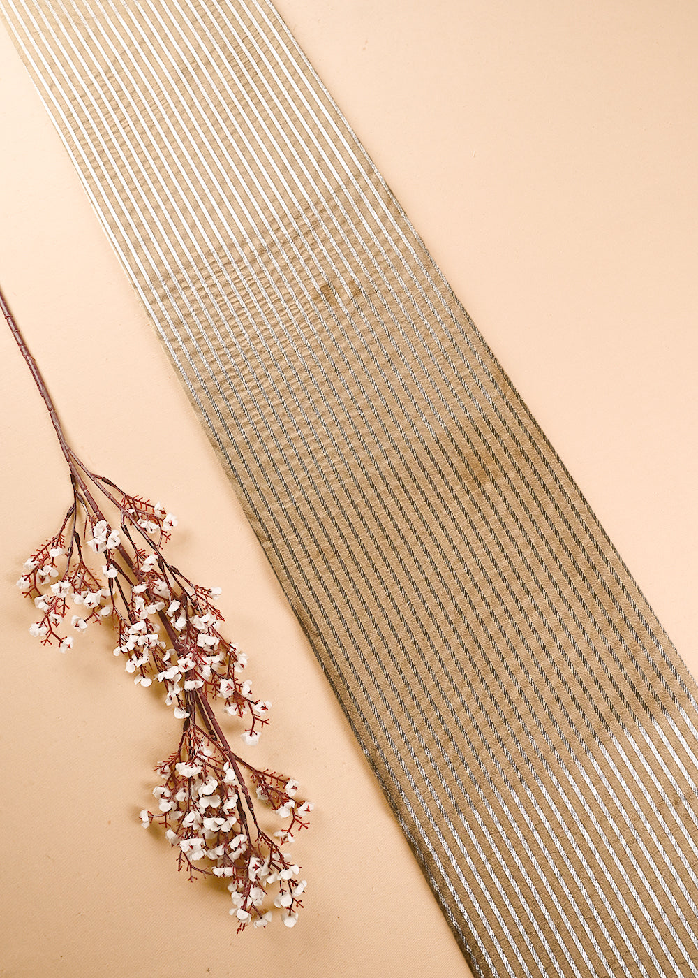 Golden Banarasi Brocade Fabric With All Over Thread And Zari Handloom 24442