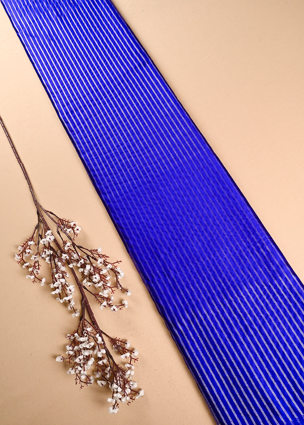 Royal Blue Banarasi Brocade Fabric With All Over Thread And Zari Handloom 24444