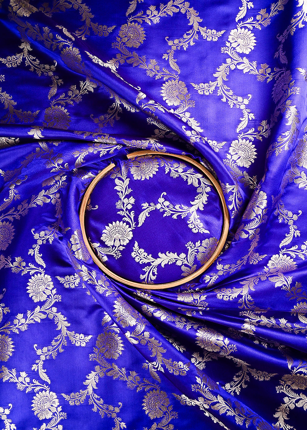 Royal Blue Banarasi Brocade Fabric With All Over Thread And Zari Handloom 24445