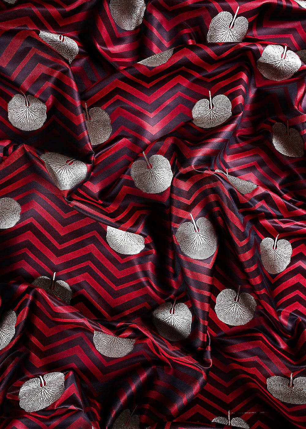 Maroon Banarasi Brocade Fabric With All Over Zari Handloom 24446