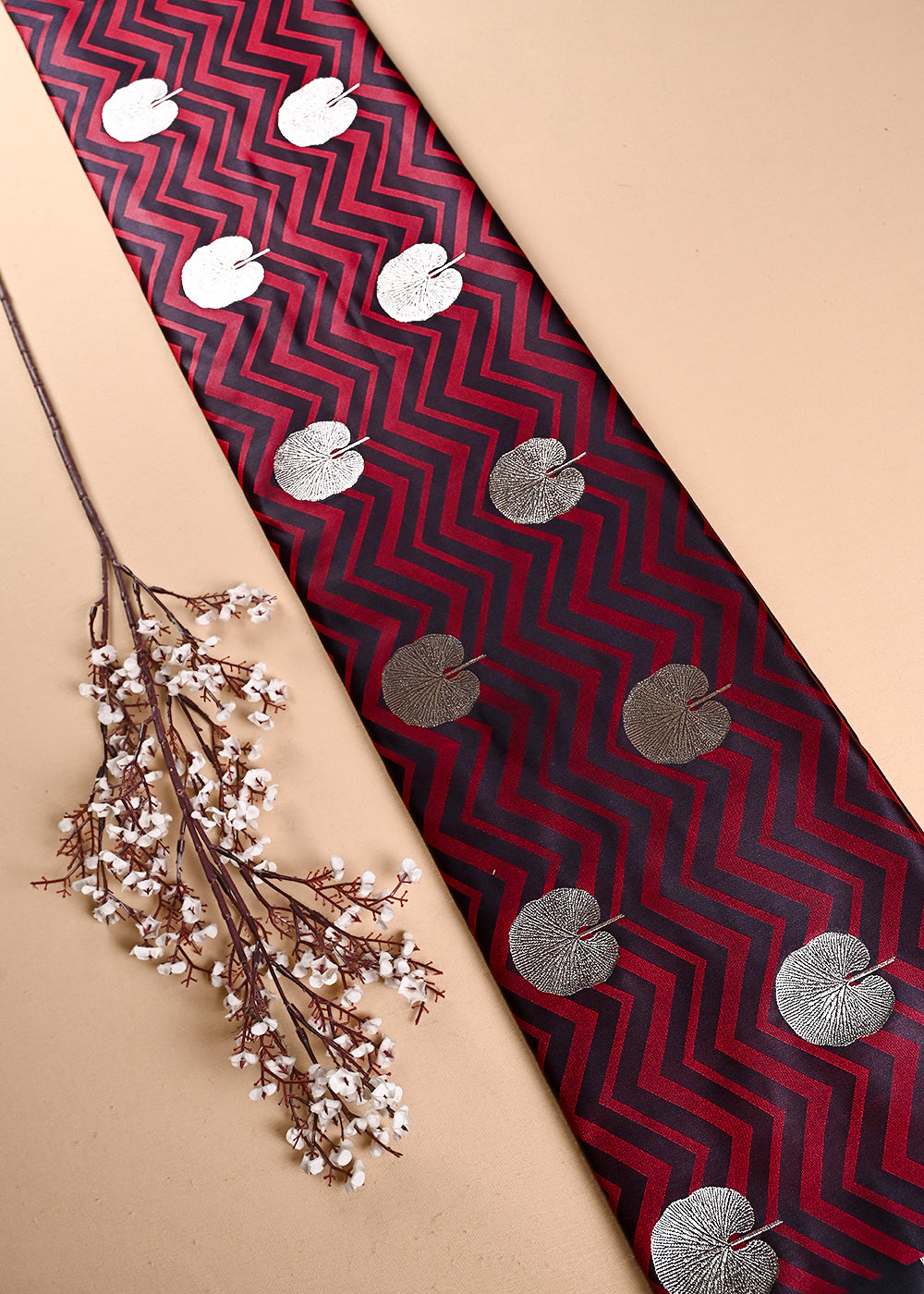 Maroon Banarasi Brocade Fabric With All Over Zari Handloom 24446