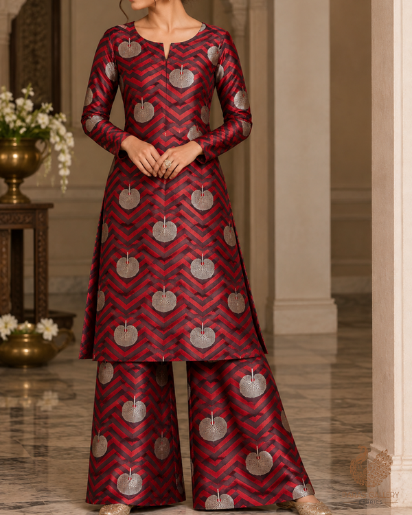 Maroon Banarasi Brocade Fabric With All Over Zari Handloom 24446