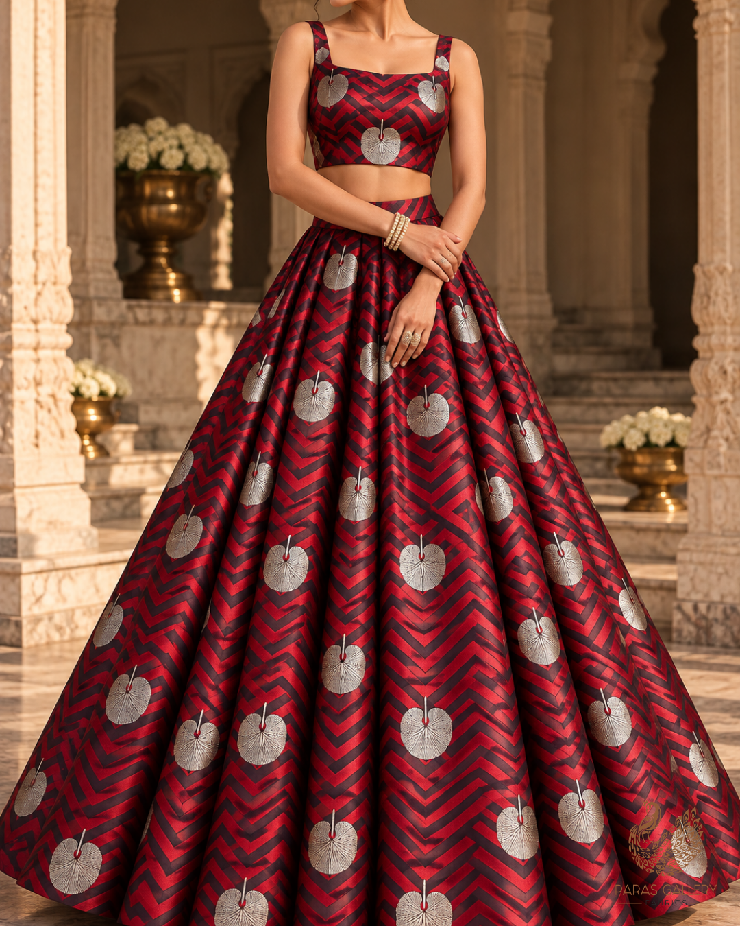Maroon Banarasi Brocade Fabric With All Over Zari Handloom 24446
