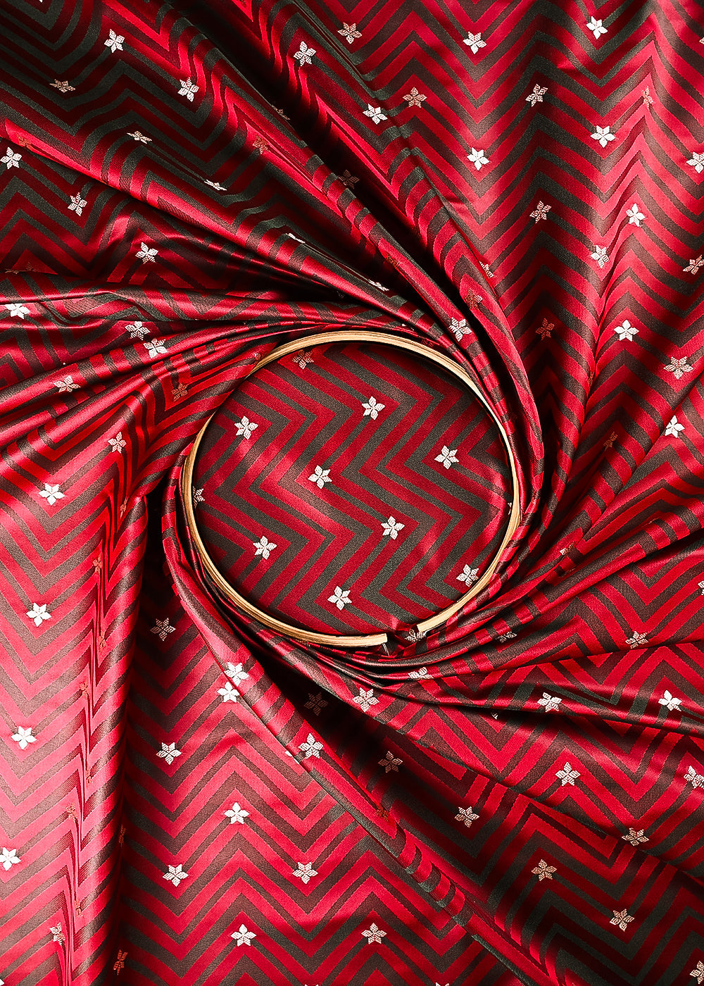 Red Banarasi Brocade Fabric With All Over Zari Handloom 24448