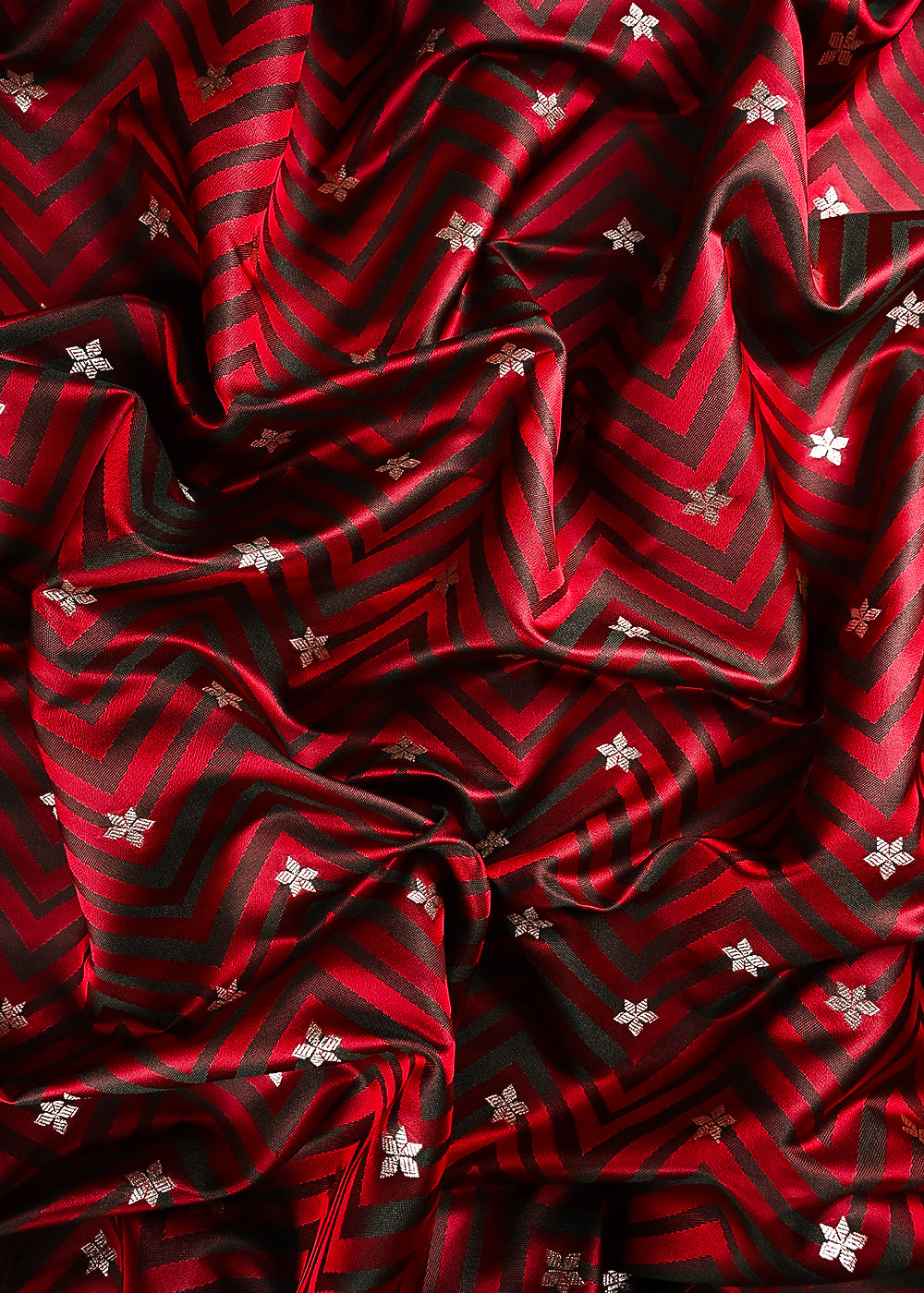 Red Banarasi Brocade Fabric With All Over Zari Handloom 24448