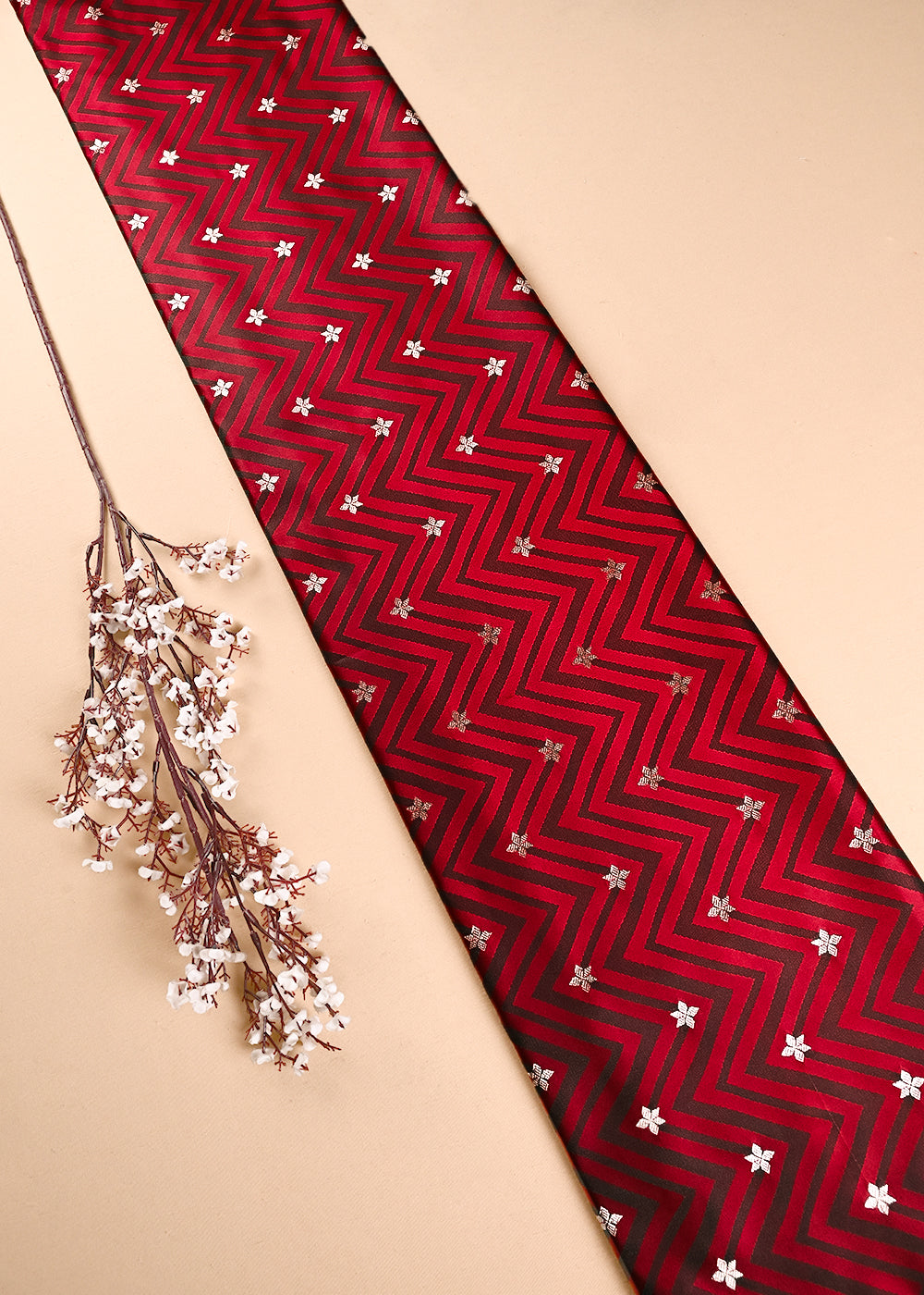 Red Banarasi Brocade Fabric With All Over Zari Handloom 24448