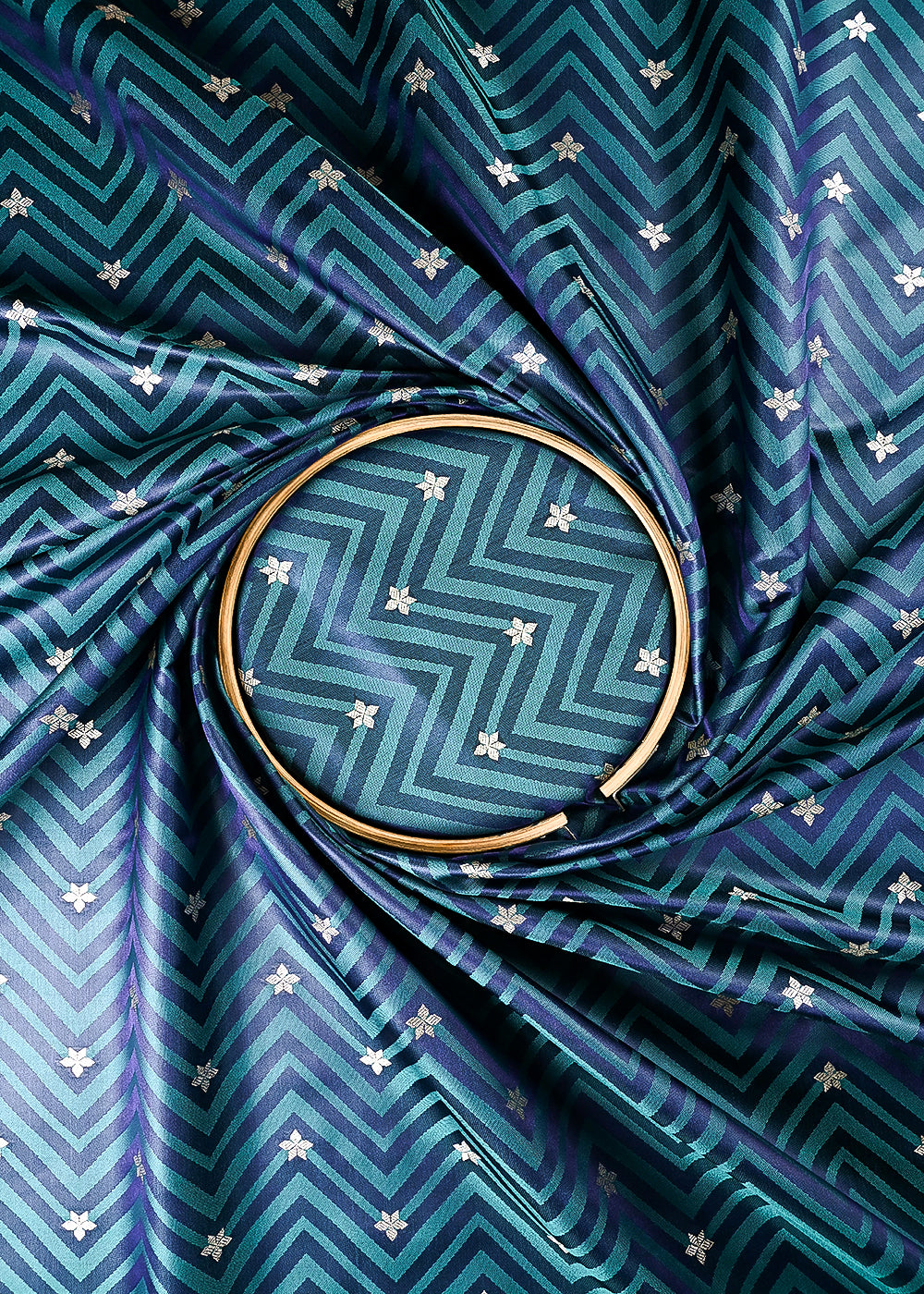 Peacock Blue Banarasi Brocade Fabric With All Over Zari Handloom 24449