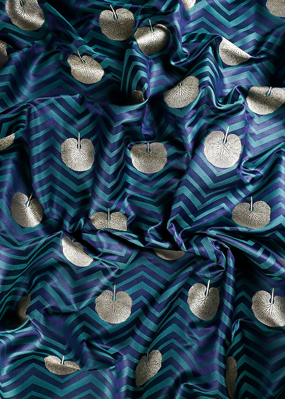 Peacock Blue Banarasi Brocade Fabric With All Over Zari Handloom 24450