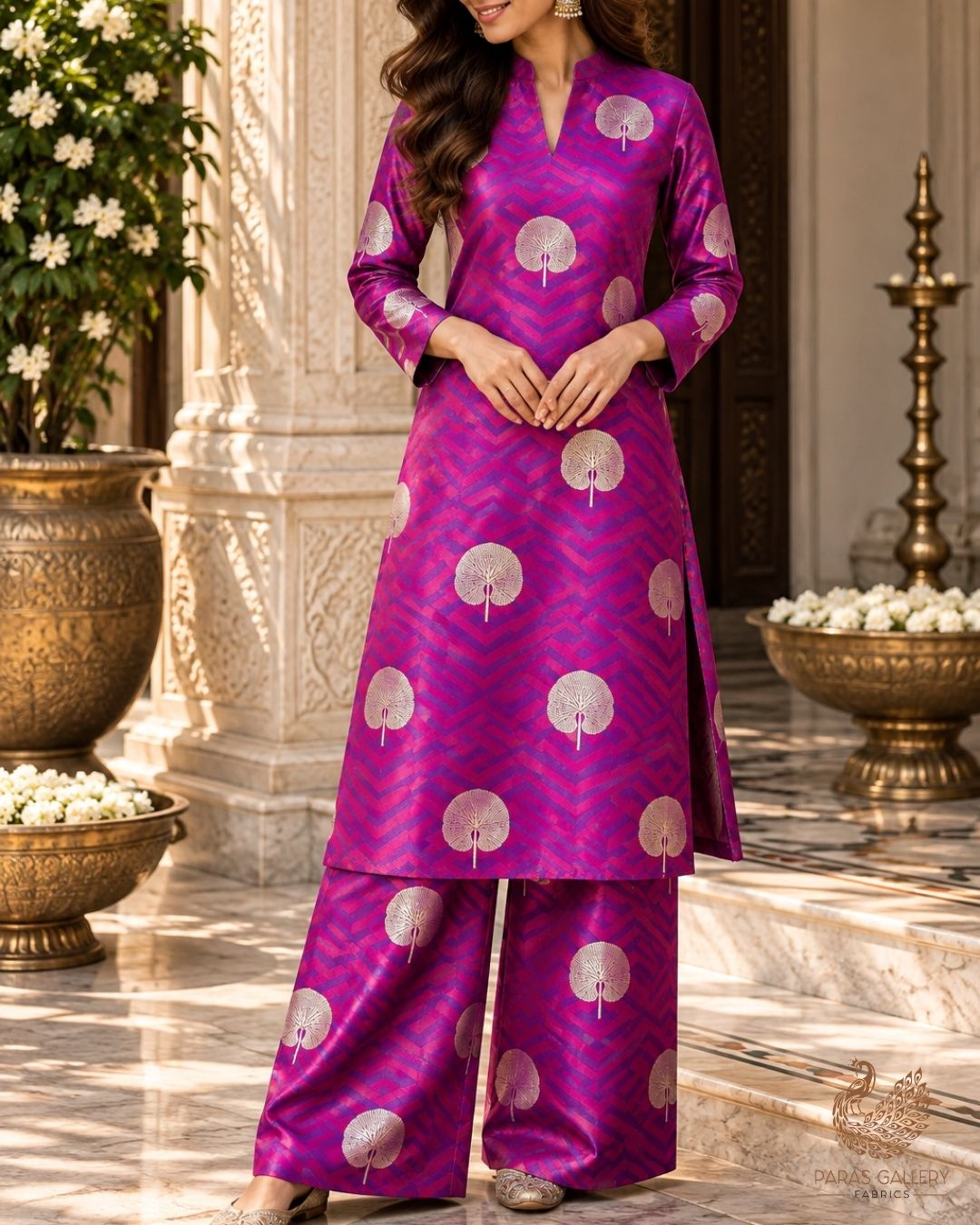 Violet  Banarasi Brocade Fabric With All Over Zari Handloom 24456