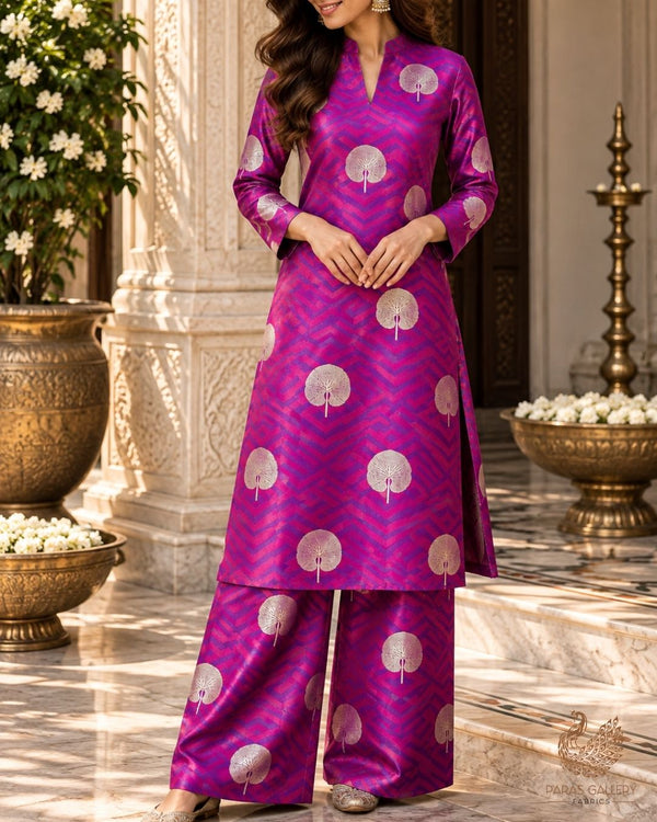 Violet  Banarasi Brocade Fabric With All Over Zari Handloom 24456