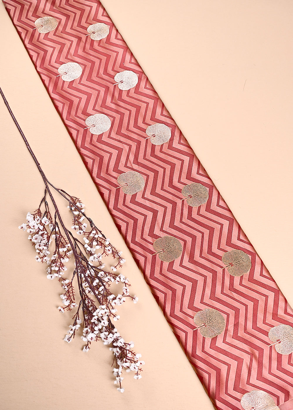 Rust Banarasi Brocade Fabric With All Over Zari Handloom 24453