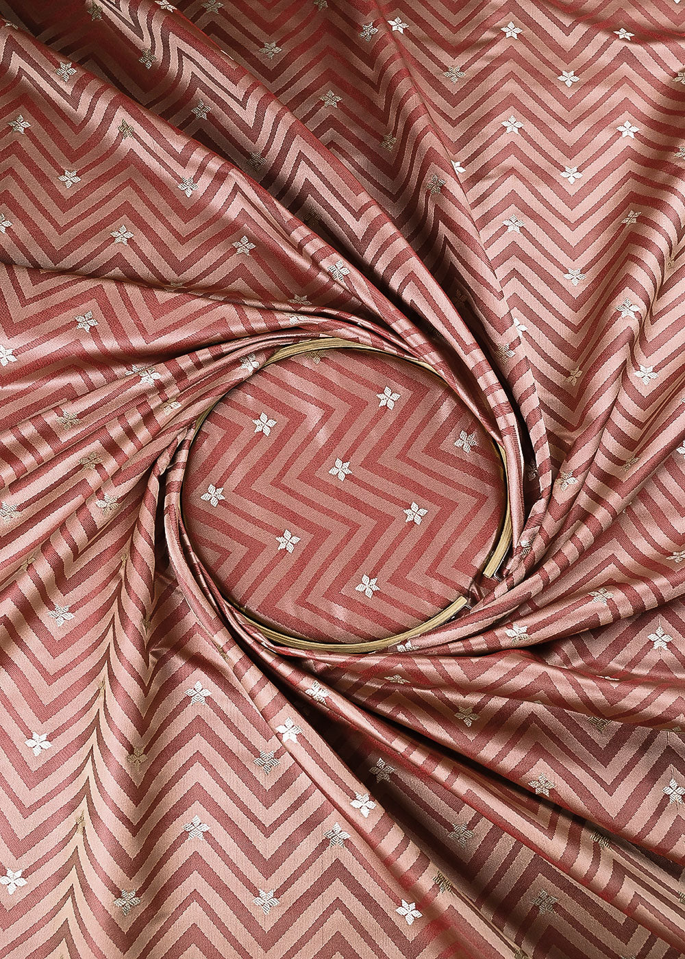 Rust Banarasi Brocade Fabric With All Over Zari Handloom 24454