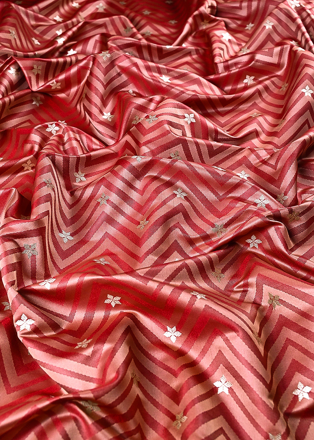 Rust Banarasi Brocade Fabric With All Over Zari Handloom 24454