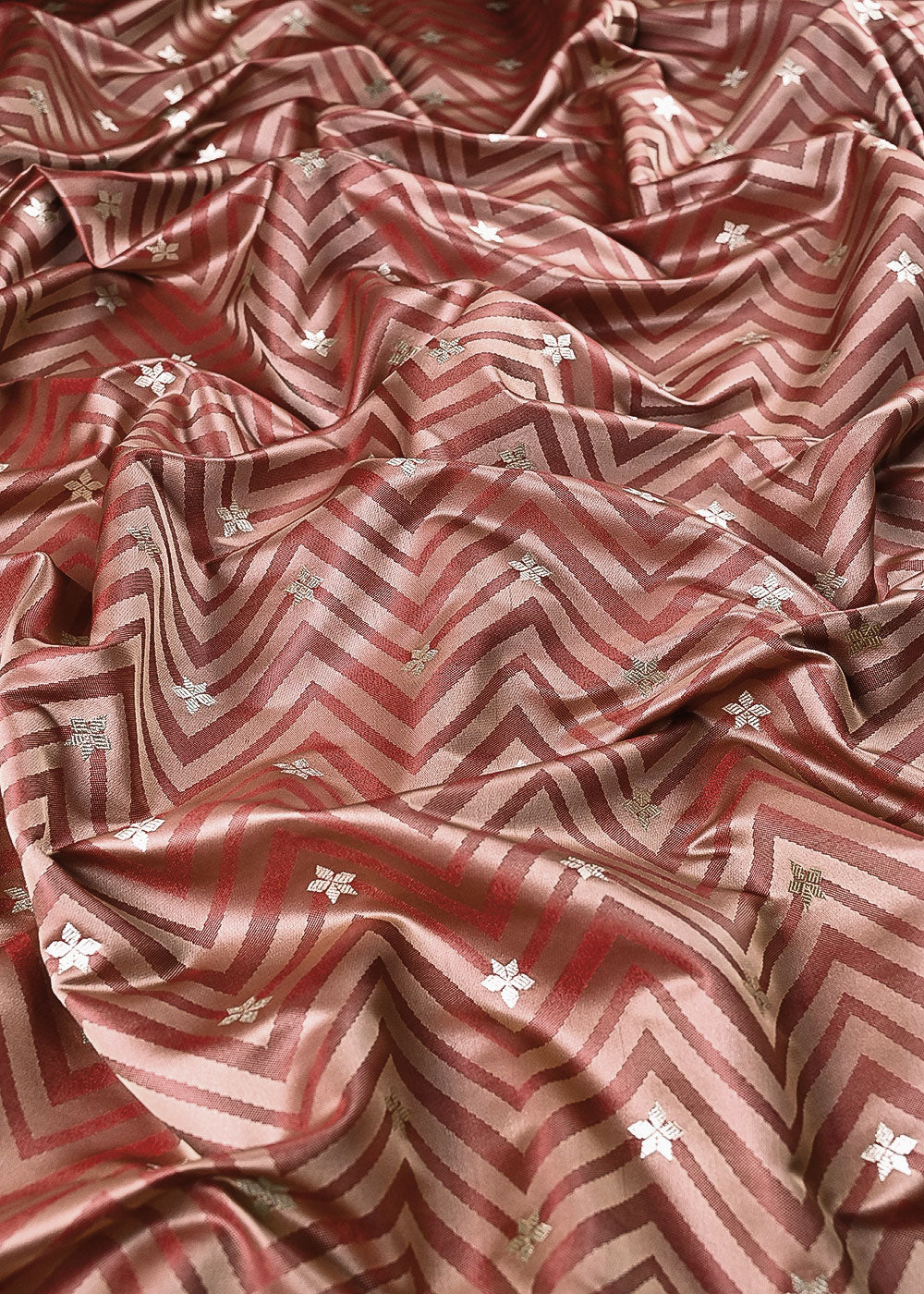 Rust Banarasi Brocade Fabric With All Over Zari Handloom 24454