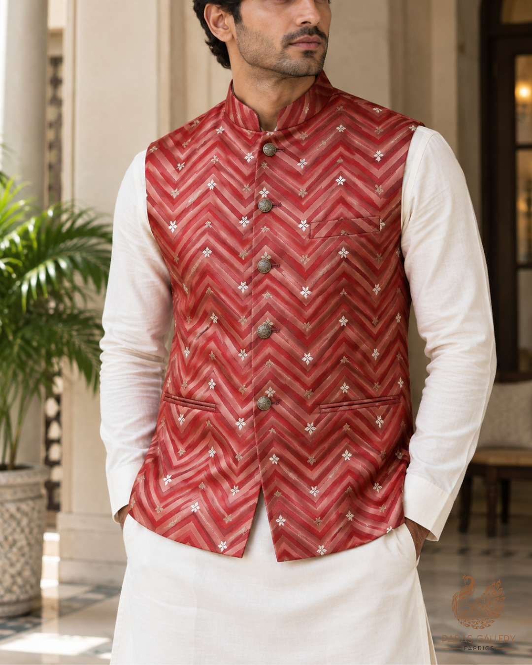 Rust Banarasi Brocade Fabric With All Over Zari Handloom 24454