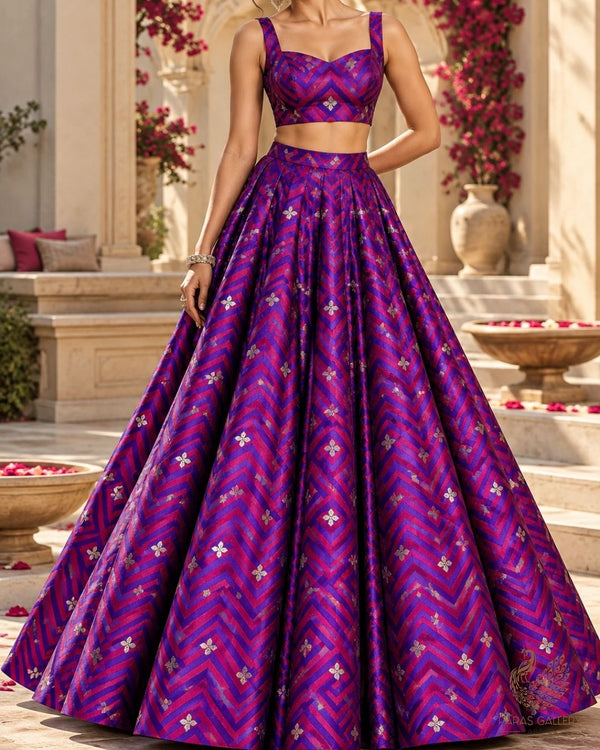 Violet  Banarasi Brocade Fabric With All Over Zari Handloom 24455