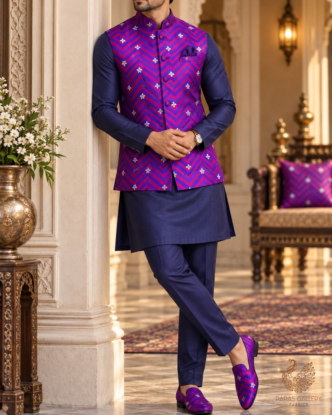 Violet  Banarasi Brocade Fabric With All Over Zari Handloom 24455