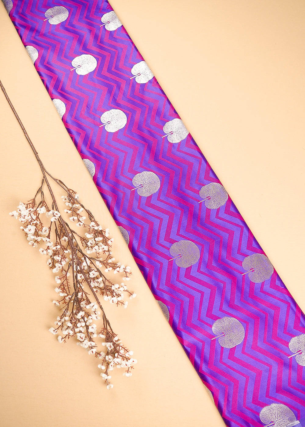 Violet  Banarasi Brocade Fabric With All Over Zari Handloom 24456