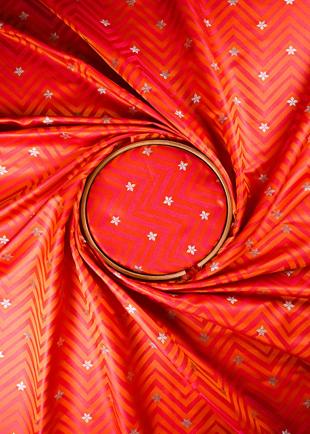Orange Banarasi Brocade Fabric With All Over Zari Handloom 24457