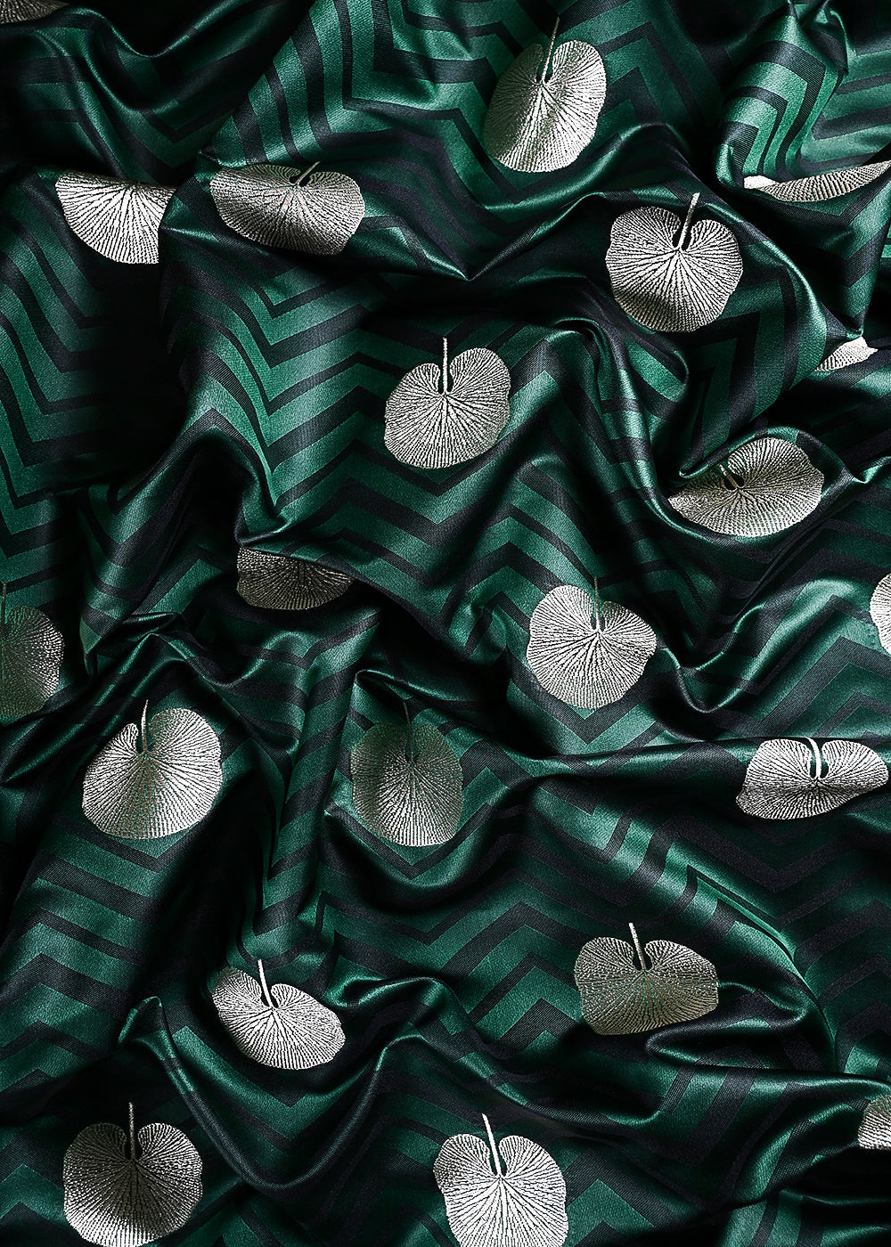 Bottle Green Banarasi Brocade Fabric With All Over Zari Handloom 24459