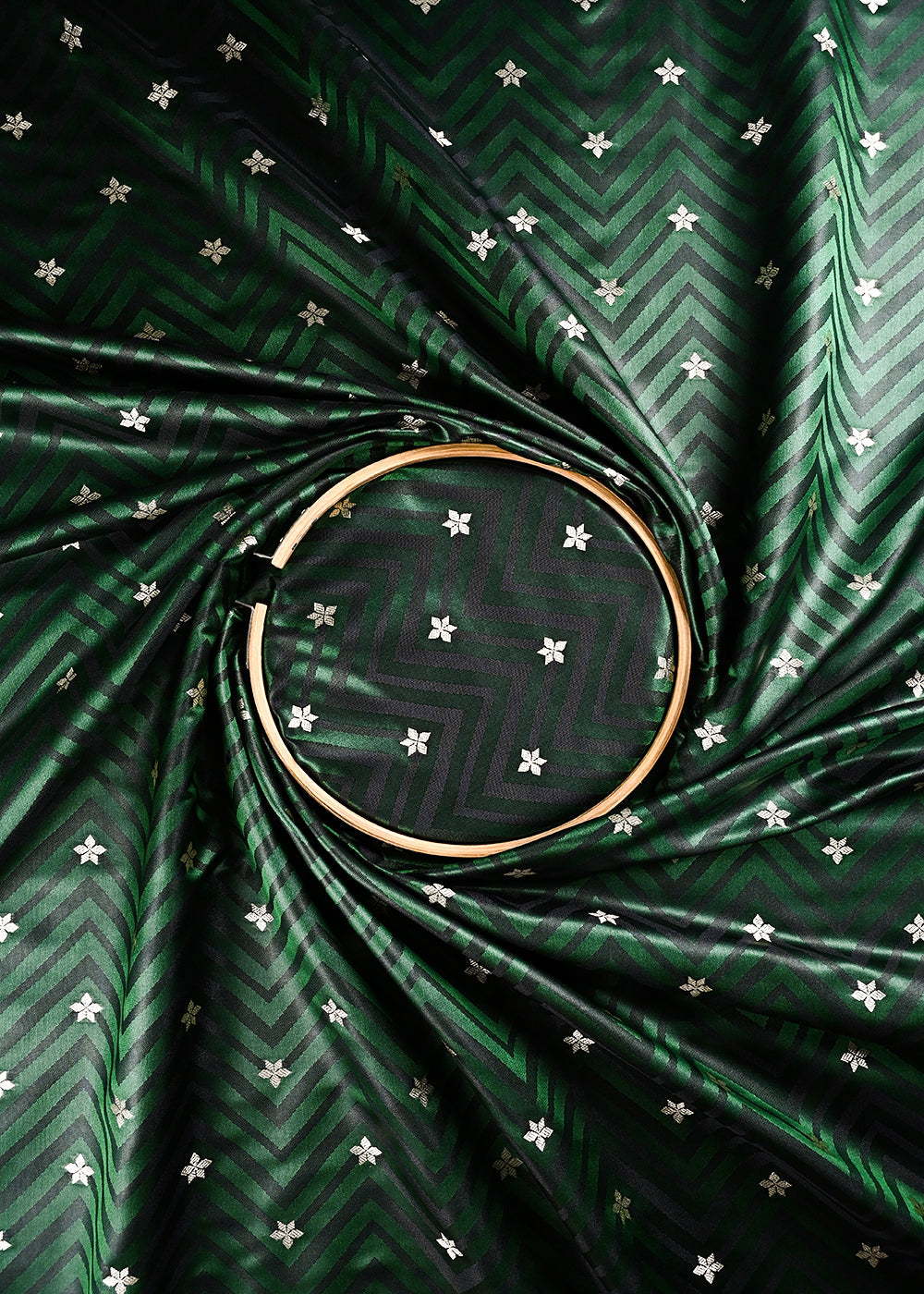 Bottle Green Banarasi Brocade Fabric With All Over Zari Handloom 24460