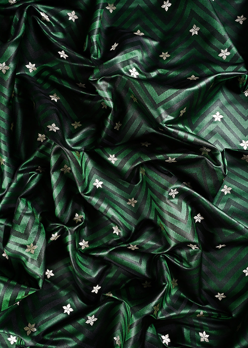 Bottle Green Banarasi Brocade Fabric With All Over Zari Handloom 24460