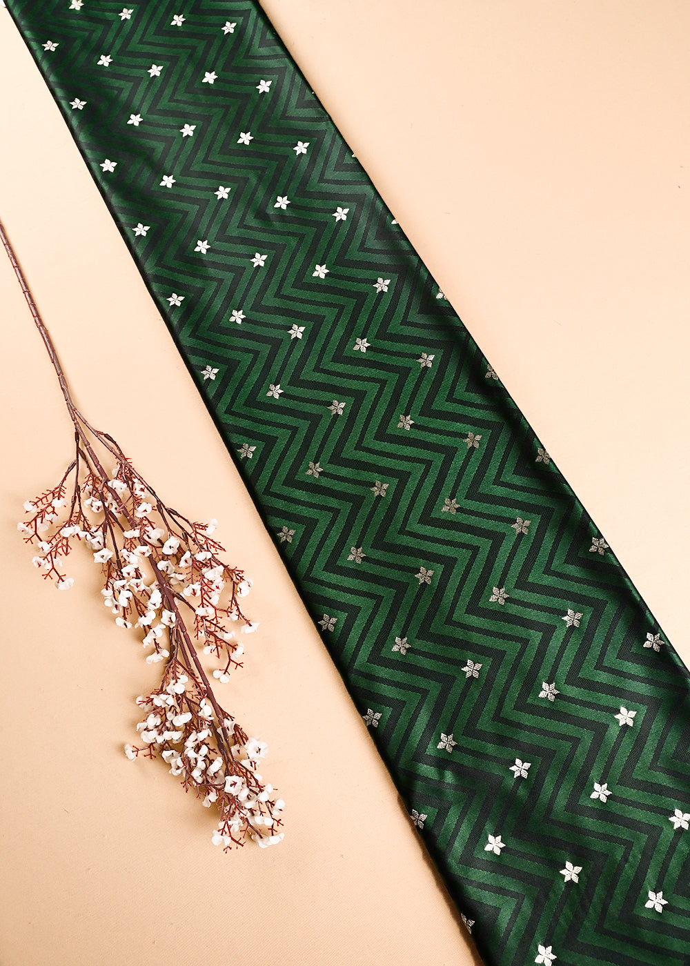 Bottle Green Banarasi Brocade Fabric With All Over Zari Handloom 24460