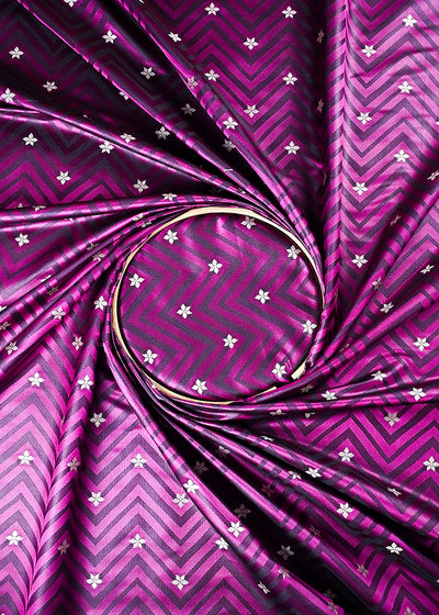 Purple Banarasi Brocade Fabric With All Over Zari Handloom 24461