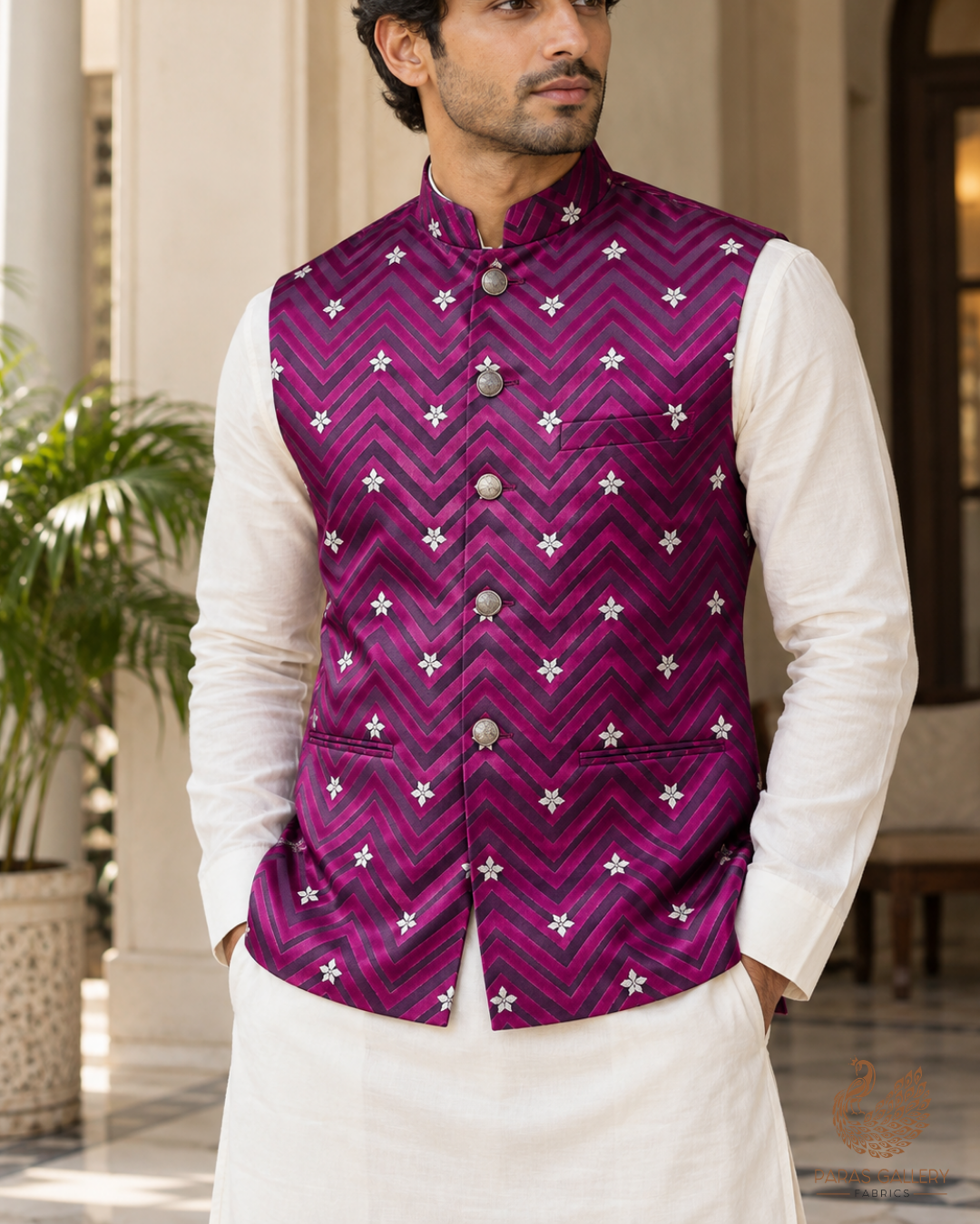 Purple Banarasi Brocade Fabric With All Over Zari Handloom 24461