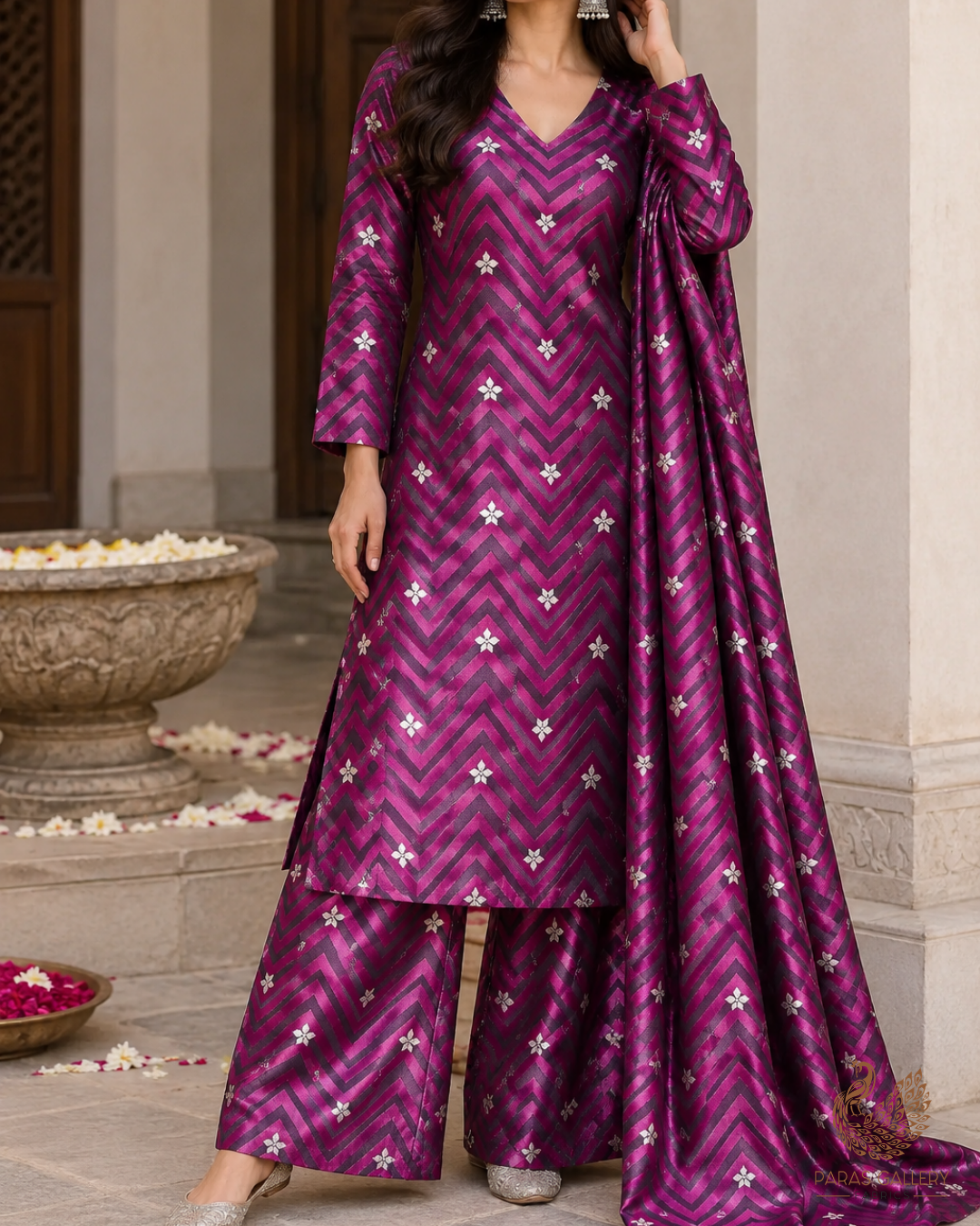 Purple Banarasi Brocade Fabric With All Over Zari Handloom 24461