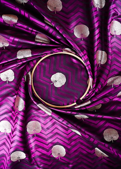 Purple Banarasi Brocade Fabric With All Over Zari Handloom 24462