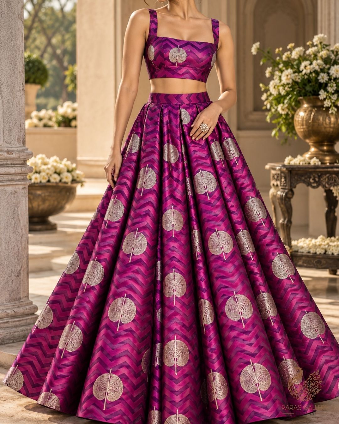 Purple Banarasi Brocade Fabric With All Over Zari Handloom 24462