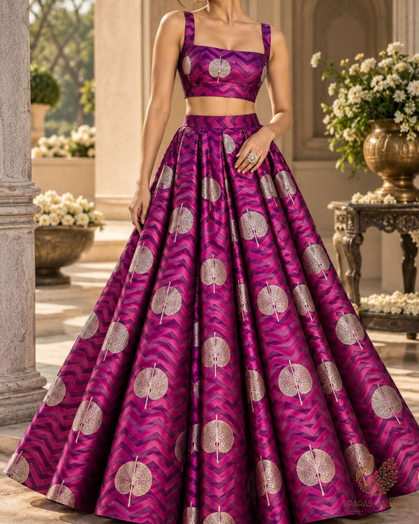 Purple Banarasi Brocade Fabric With All Over Zari Handloom 24462