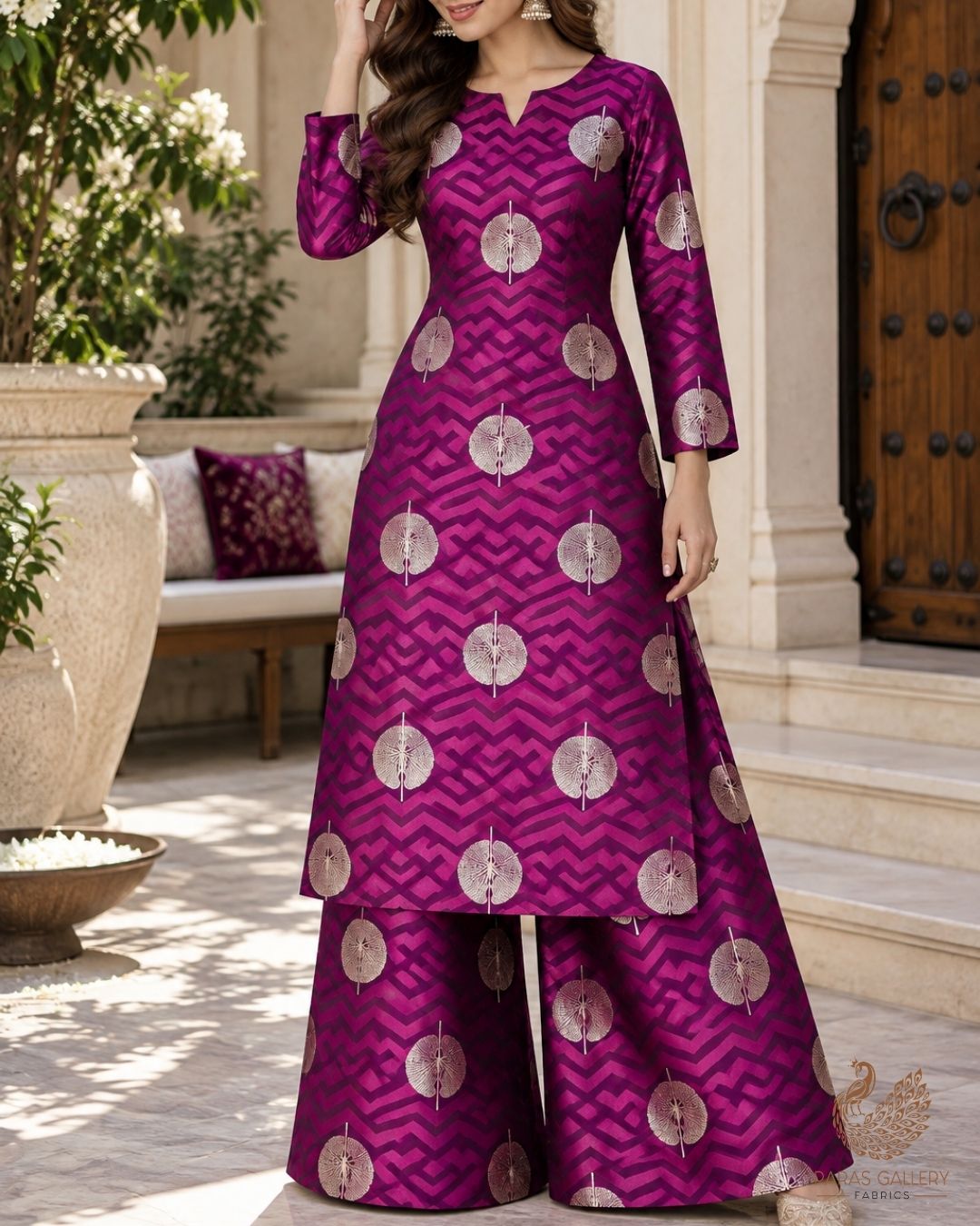 Purple Banarasi Brocade Fabric With All Over Zari Handloom 24462