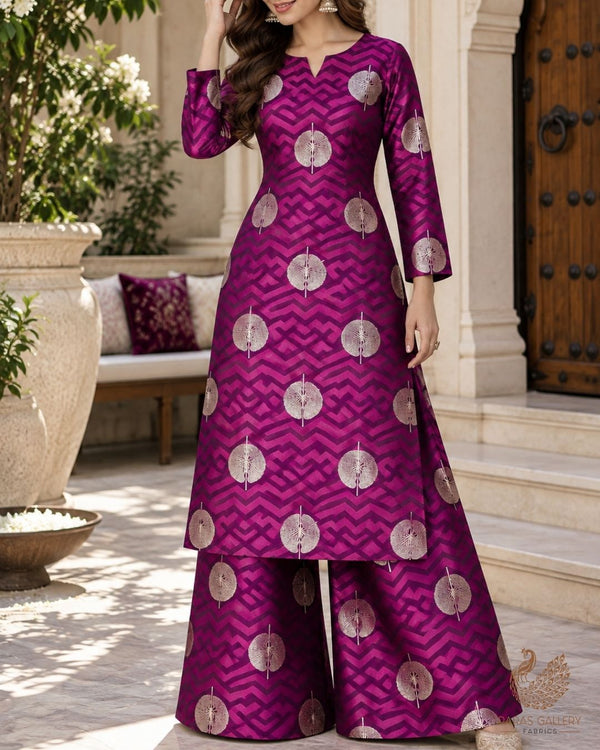 Purple Banarasi Brocade Fabric With All Over Zari Handloom 24462