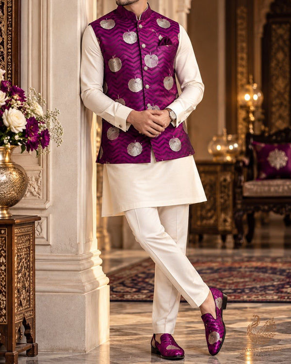 Purple Banarasi Brocade Fabric With All Over Zari Handloom 24462