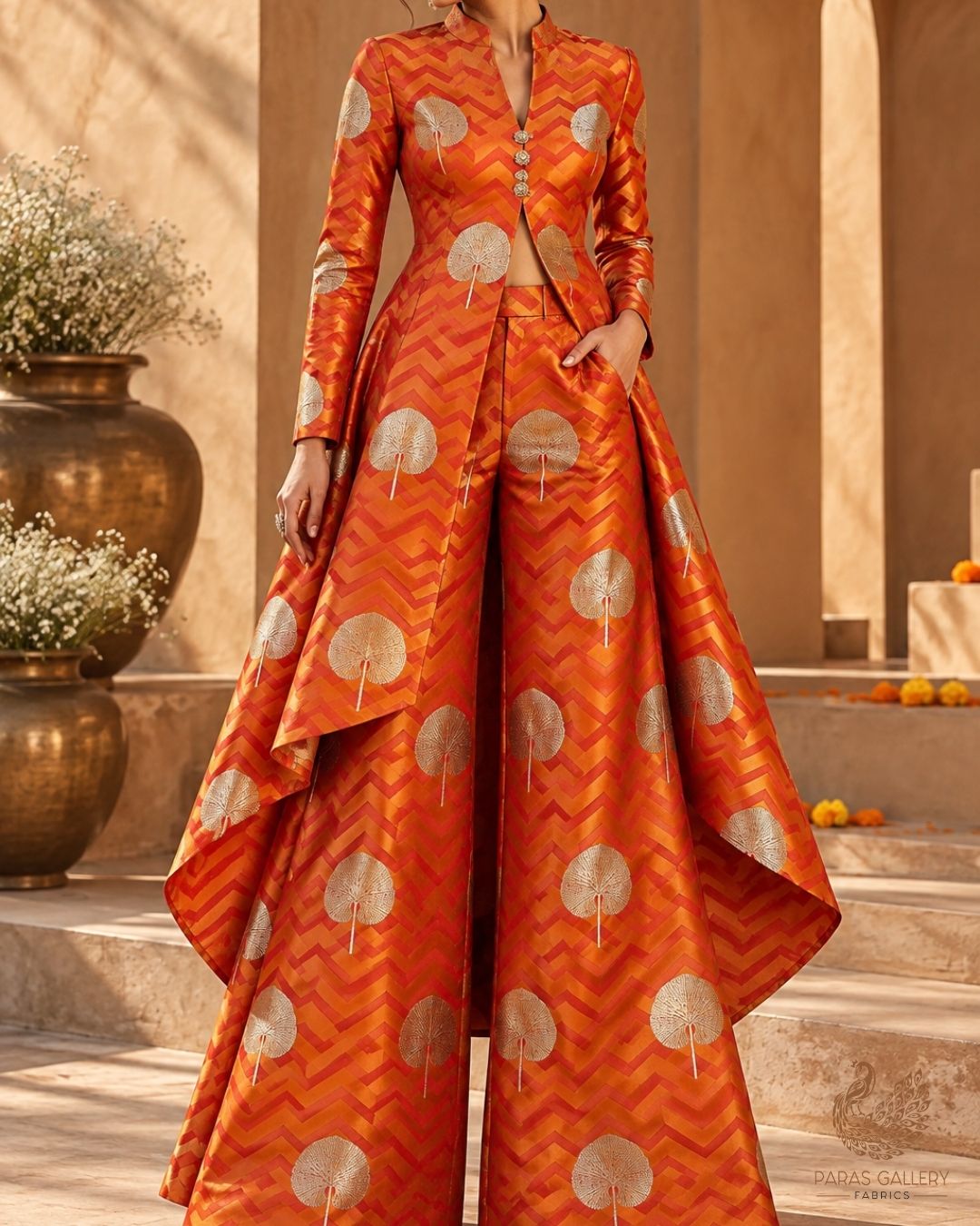 Mustard Banarasi Brocade Fabric With All Over Zari Handloom 24463